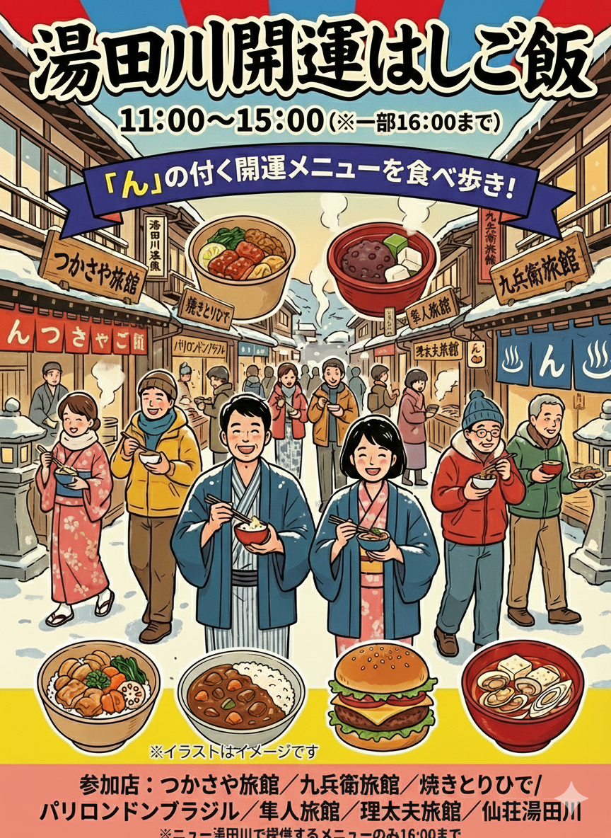 湯田川開運はしご飯12月21日11：00～15：00【開運湯治だＩ♡♨】